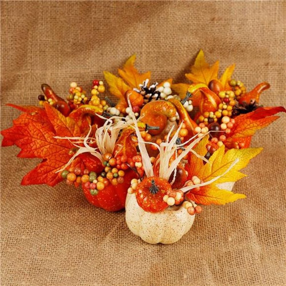 Thanksgiving Decor Set of 6 Artificial Pumpkin Berry Acorn Pine Cone Vegetables